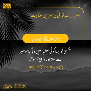 Read more about the article صبر اللہ تعالی کی بہترین عنایت