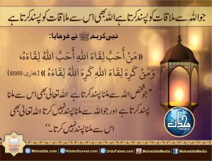 Read more about the article جو اللہ سے ملاقات کو پسند کرتا ہے اللہ بھی اس سے ملاقات کو پسند کرتا ہے